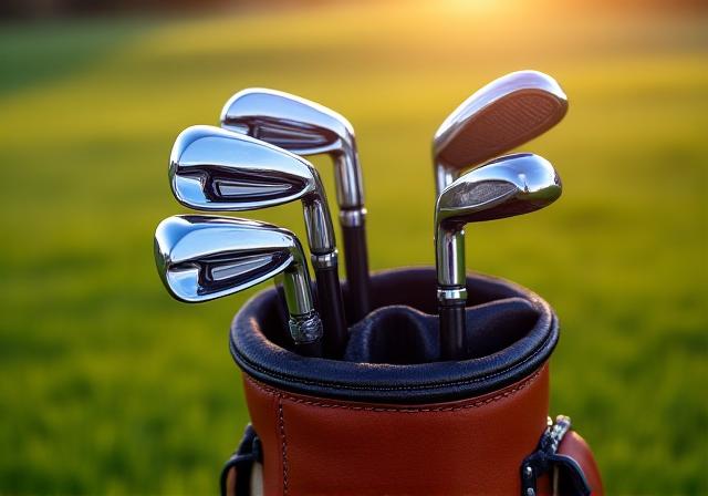 Set di mazze da golf professionali su un prato verde